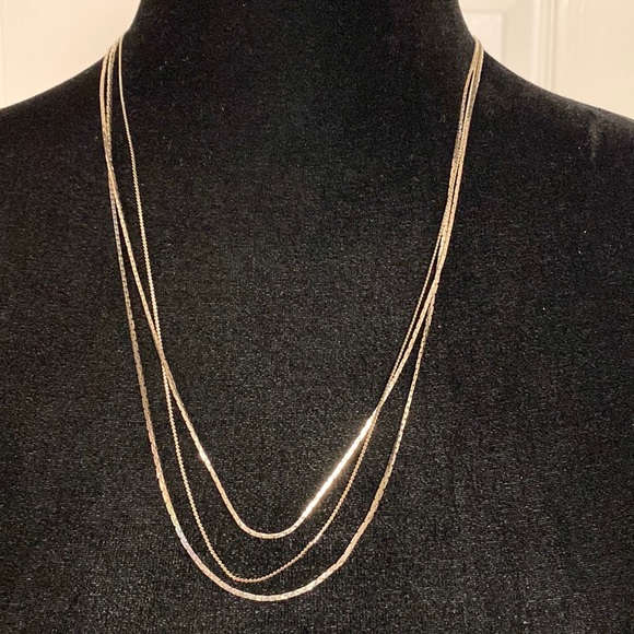 Vintage tri-strand silver long necklace with rhinestone earrings - Picture 3 of 8